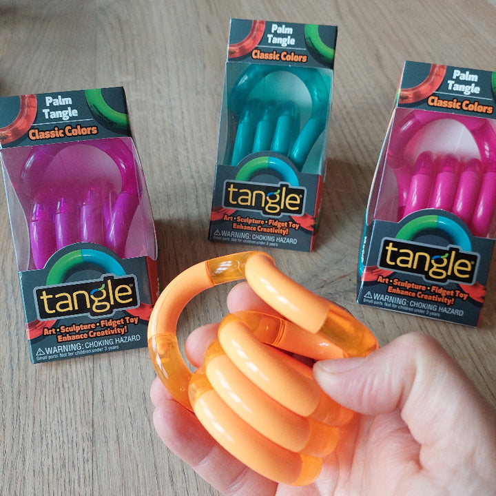 Tangle Palm tangle roze, oranje, paars en turquois, grote tangle fidget tangel, friemelspeelgoed