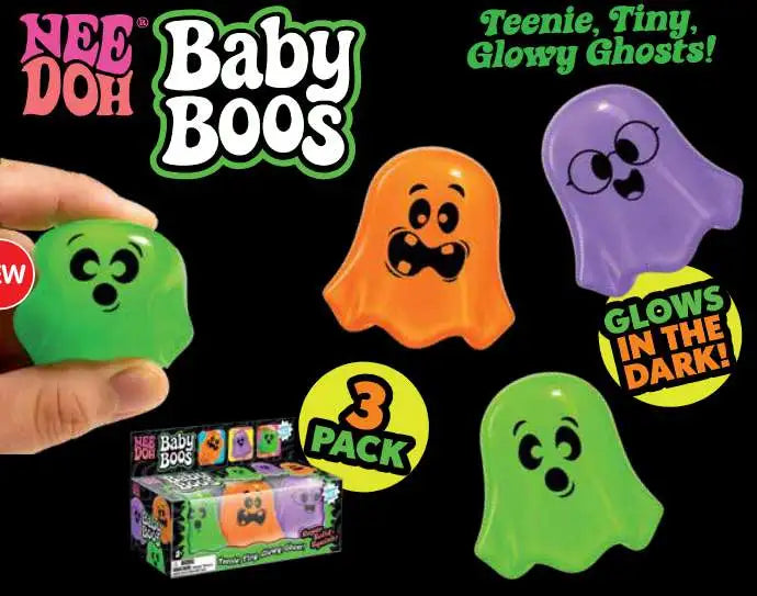 needoh baby boos op zwarte achtergrond,glow in the dark met grappige gezichtjes
