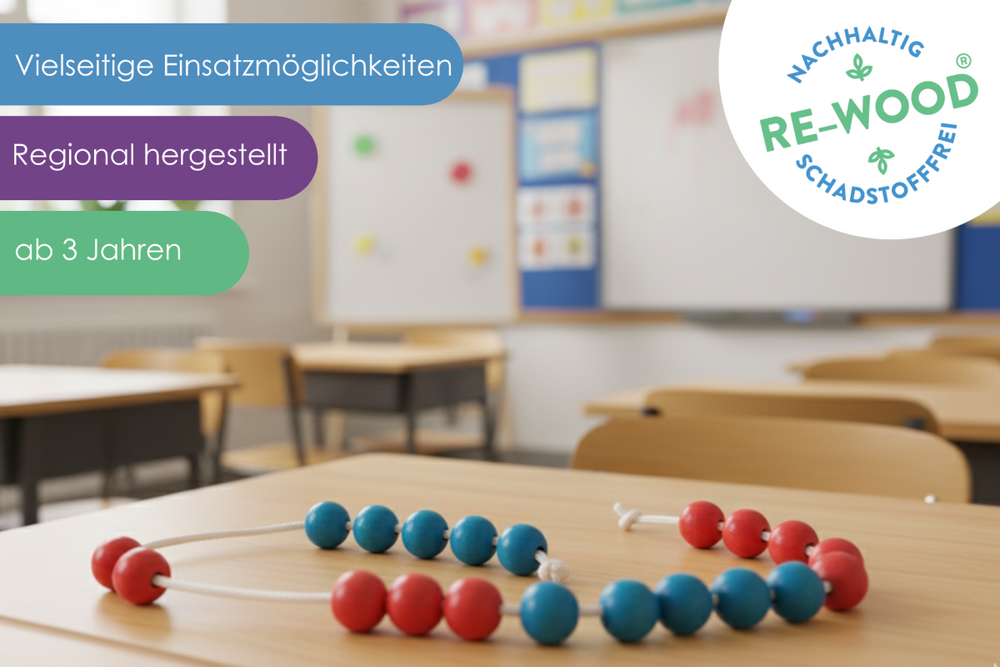 re-wood, duurzaam materiaal, rekenmateriaal, rekenketting, beelddenker materiaal