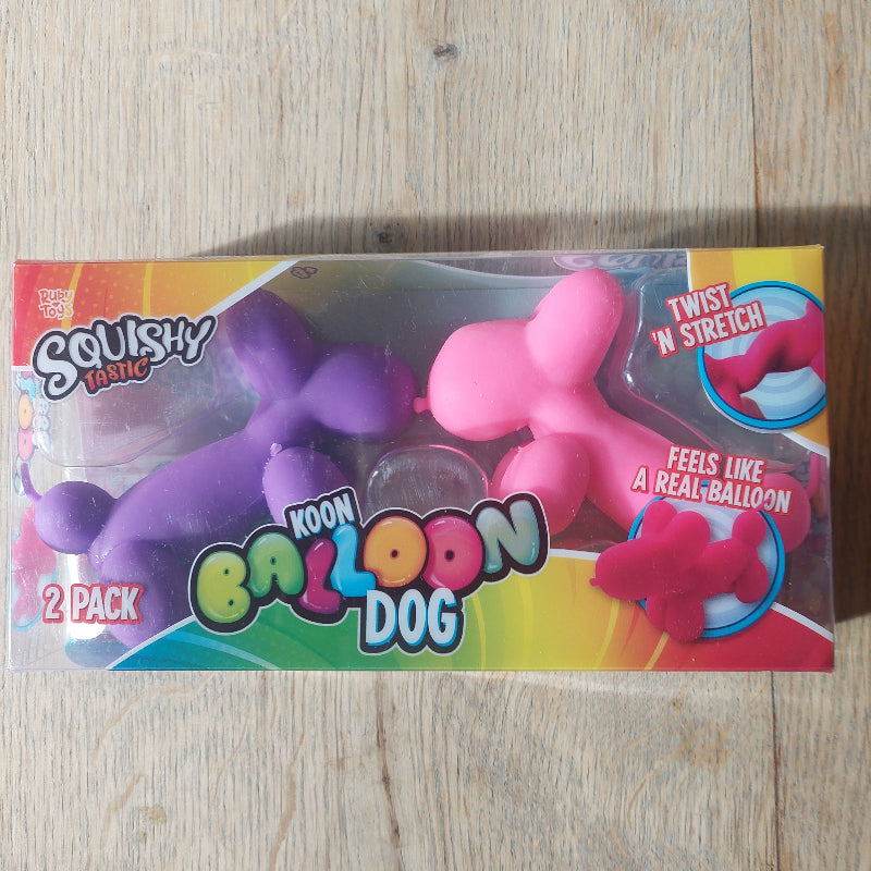 koon balloon dog 2 pack squishy tastic, fidget honden in verpakking