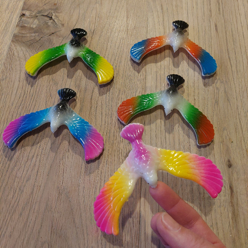 5 verschillende kleuren balans vingervogel, balansvogel, motoriekspeelgoed