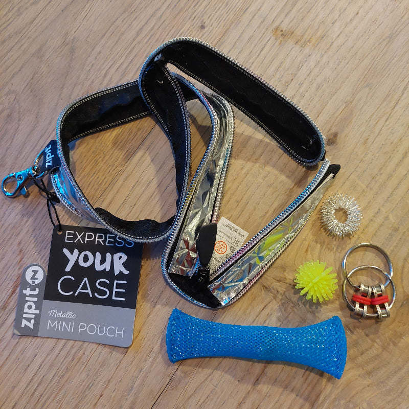 zipit mini pouch ritsetui open geritst, fidget etui met stille fidgets