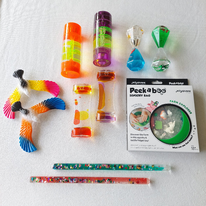 ziekenhuis set, afleidingsset voor kinderpoli, kinderafdeling, ggz, prikpoli, kinderprikpoli, bestaand uit visuel afleidingsmateriaal en sensorisch materiaal