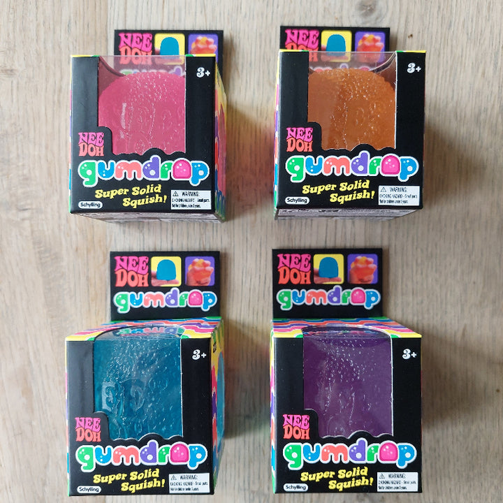 gumdrop set van needoh, vier gumdrops in vier verschillende kleuren, fidget antistressball set van needoh