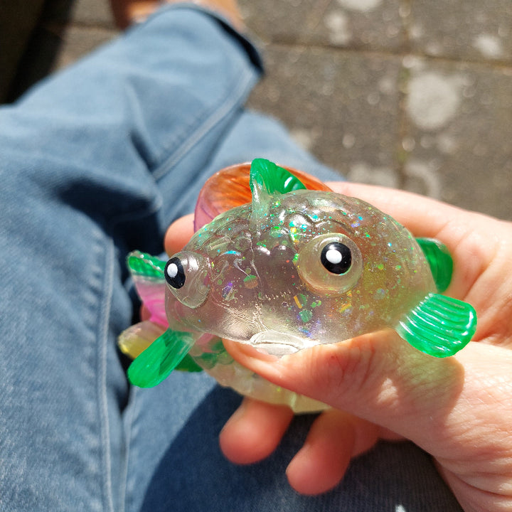 gedrukte goudvis, fidget goudvis, squeeze goudvis