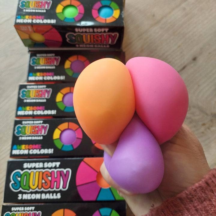 fidget ballen, squish neon colors 3 stuks
