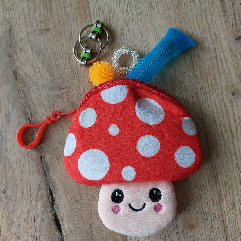 kawaii mushroom purse, met stille fidgets, fidget set