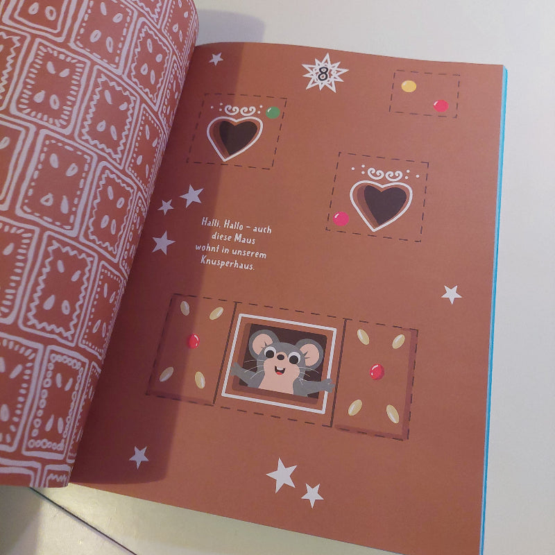 pagina 8 van het pepperkoek huis adventskalender knutselboek, motoriekspeelgoed
