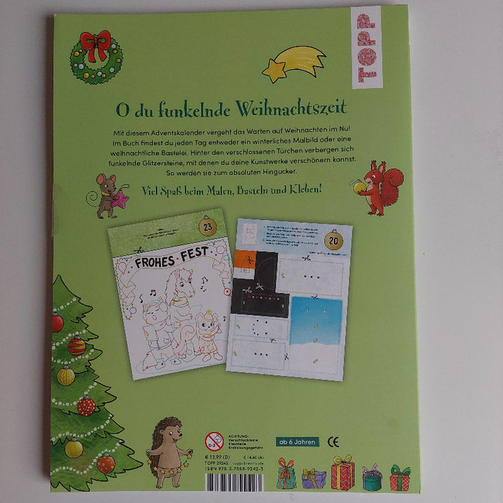 achterkant knutselboek adventskalender met diamond stickers, motoriekspeelgoed