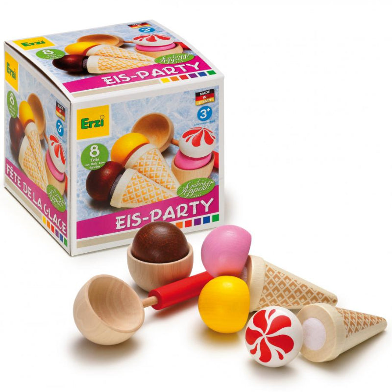 Klittenband ijs speelset in verpakking met ijsbolletjes, hoorntjes en ijsschep, speelgoed voor rollenspel en fijne motoriek