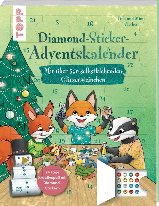 adventskalender met diamond sticker, motoriekspielzeug, spielend lernen und üben, schneiden, malen und aufkleben, Fingermotorik