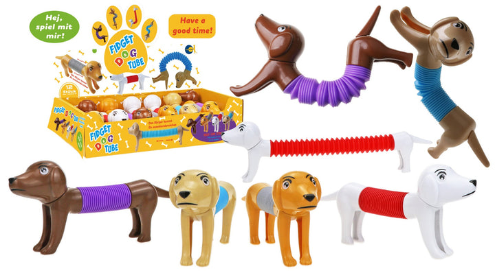 pop tube hond, dog, fidget hond in verschillende kleuren