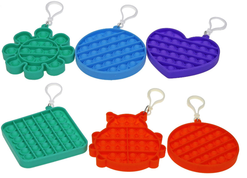 6 verschillende pop it sleutelhangers, fidget toys, motoriekspeelgoed