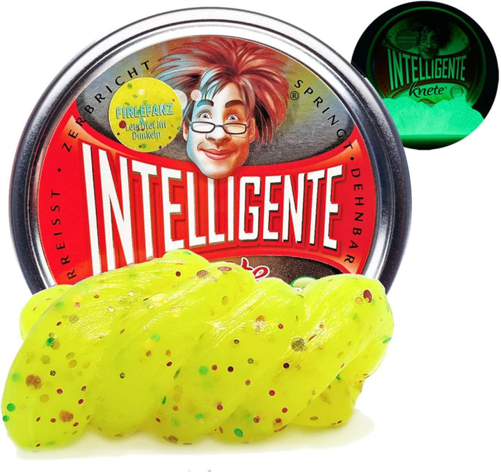 Intelligente knete firlefanz, glow in the dark, geel met glitter, konfetti fidget klei