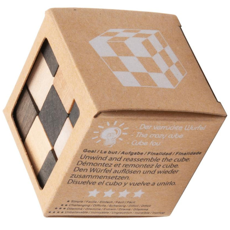 Slangenkubus houten puzzel als vierkant gevouwen in doos – breinpuzzel in natuurlijke houtkleuren