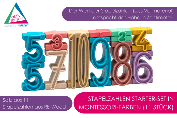 stapelcijfers, stapelzahlen, montessori materiaal, duurzaam materiaal, school, kleuter, peuter onderwijs