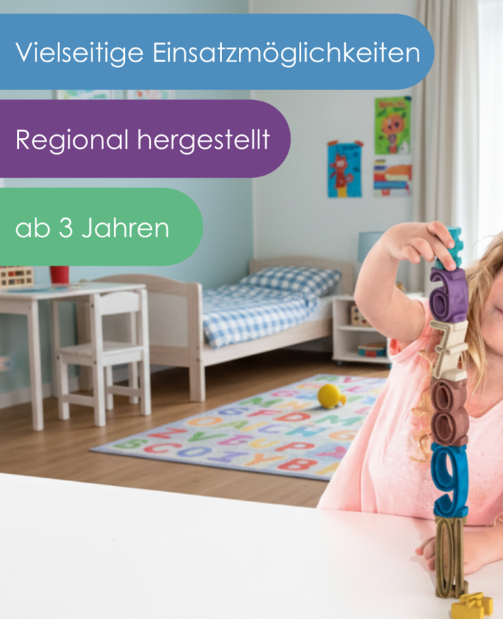 kind leert tellen met stapelbare cijfers