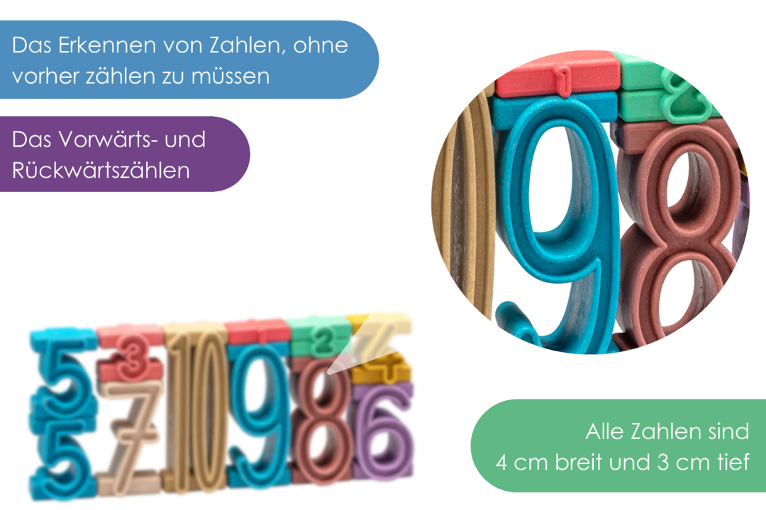 detail van stapelcijfers van wissner, van gerecycled materiaal, duurzaam schoolmateriaal