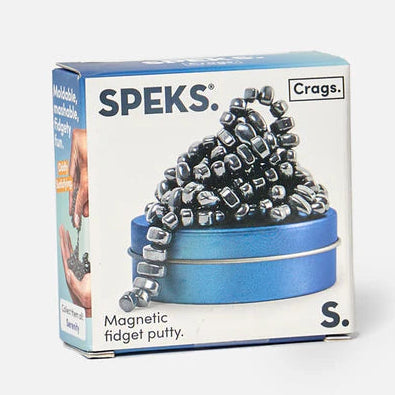 Speks mini 100 crags for adults, zwart in blauw blik, fidget van speks