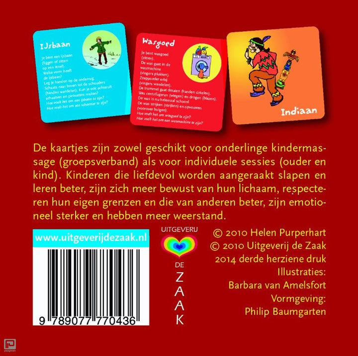 Kindermassagekaarten achterkant verpakking helen purperhart