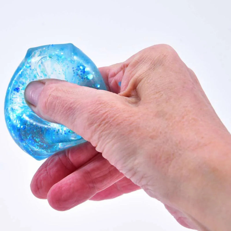 hand drukt blauwe sugar maltose squeeze fidget antistressbal met glitter