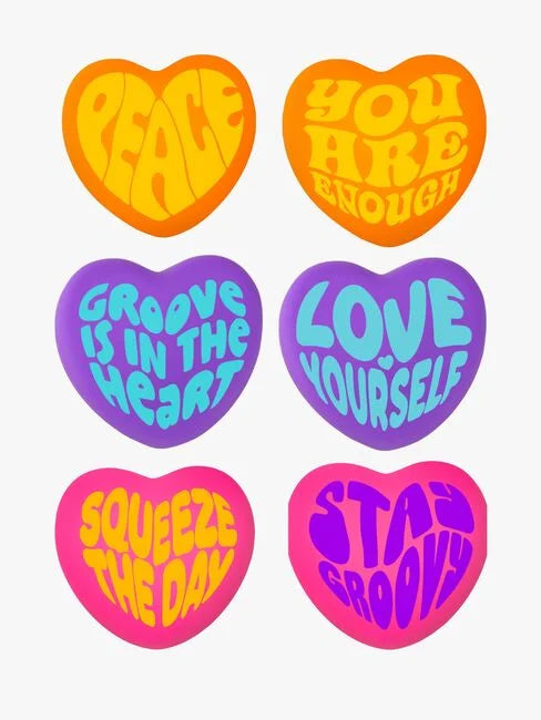 6 verschillende needoh antistress ballen in hartvorm, needoh met love message