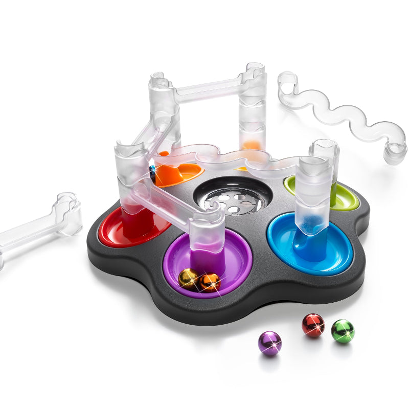 knikkerbaan spel dropzone van smart game, foto met alle onderdelen van het spel, motoriekspeelgoed