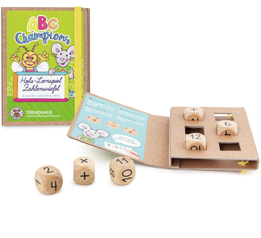 rekendobbelstenen, cijfer dobbelstenen, houten leerspel cijferdobbelsteen