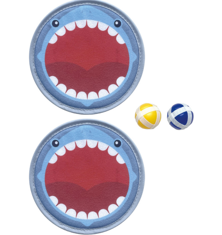 Klittenband vangspel met twee haai handborden en twee lichte klittenballetjes