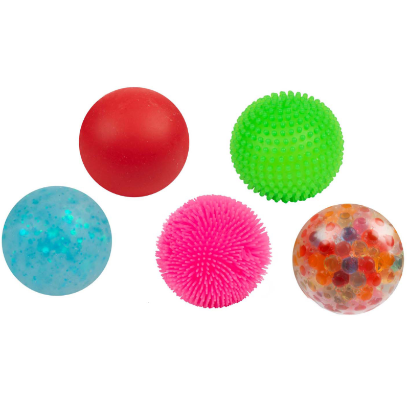 Set van 5 kleurrijke Fun Squishy anti-stress ballen met verschillende structuren