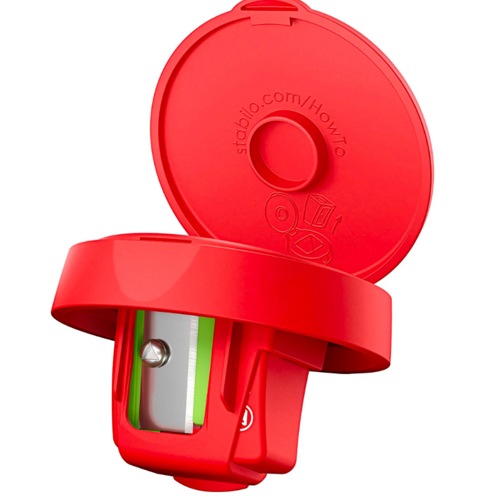 STABILO woody containerslijper geopend met slijpmodule en opvangbak