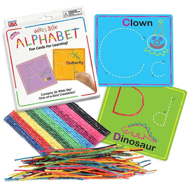 wikki stix alphabet set incl kaarten en wikki stix, fijne motoriek en sensoriek set