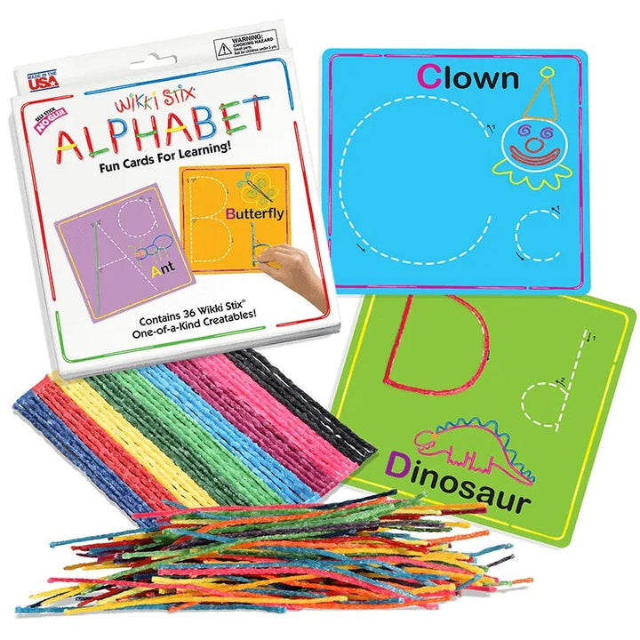 wikki stix alphabet set incl kaarten en wikki stix, fijne motoriek en sensoriek set