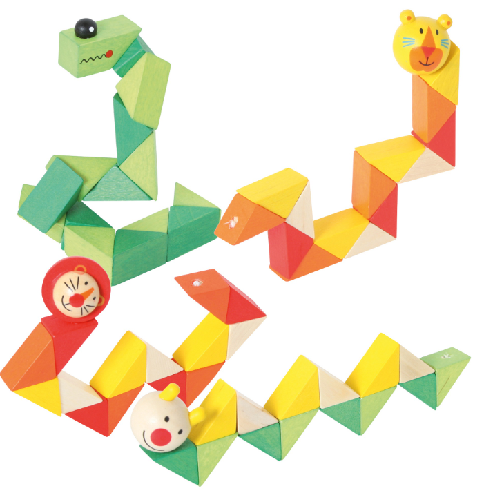 vier soorten wooden twisty animal, pockepuzzel