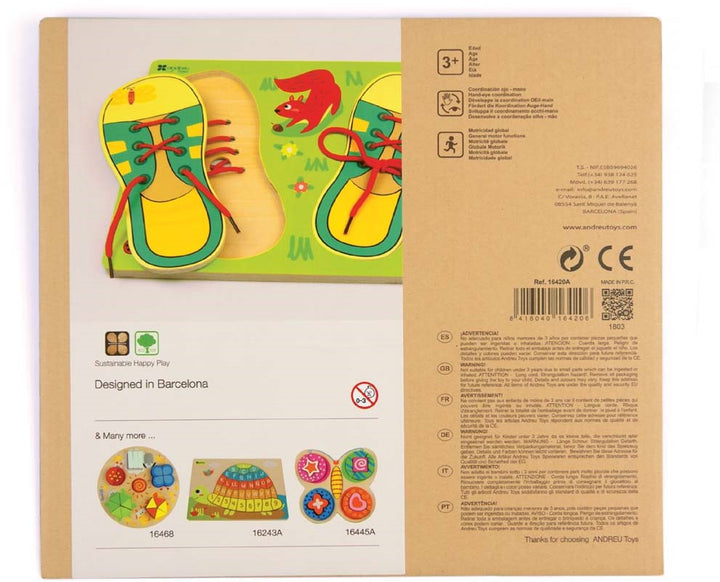 duurzaam speelgoed, leerspeelgoed, veters leren strikken, andreu toys