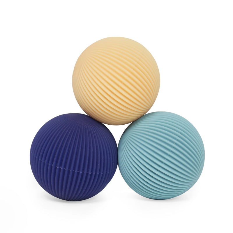 geel, donker blauw en licht blauw zijn deze odds magneet massageballen, met fijne rillen, volwassenen fidgets, si materiaal