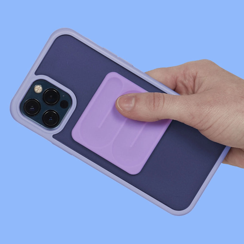 silicone sticker op telefoon, paars, met path patroon, fidget sticker, si materiaal