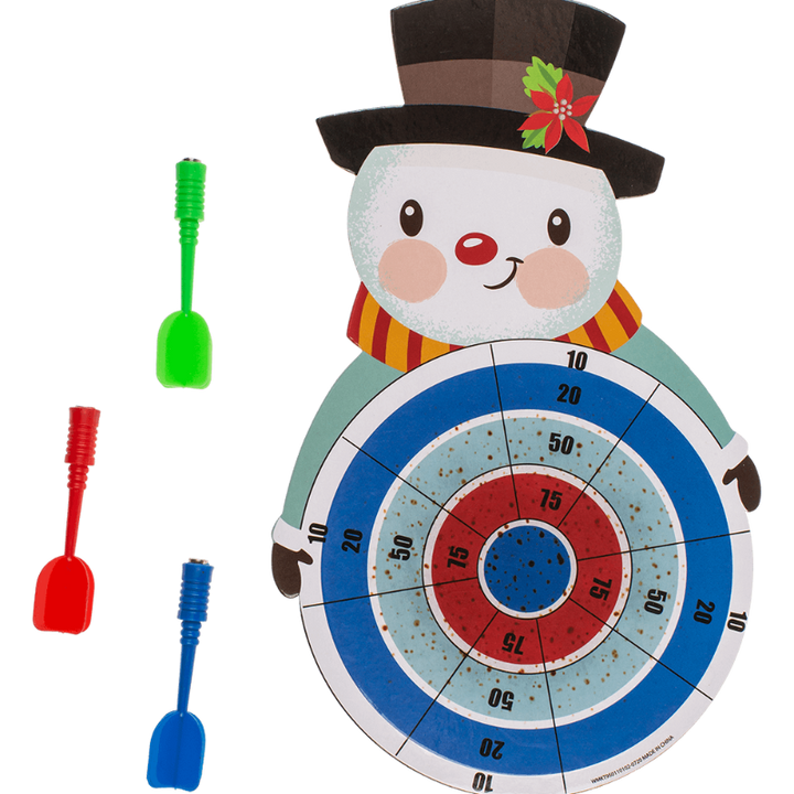 magneet dartbord sneeuwpop met drie magneetpijlen, grove motoriek en rekenvaardigheden oefenen.