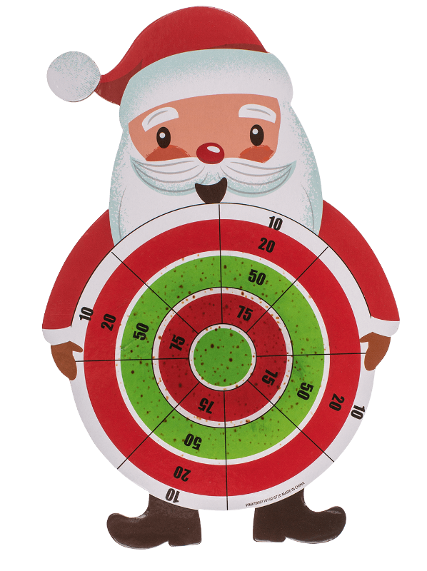 Kerst dartbord met kerstman en magneetpijltjes, staand gebruikt