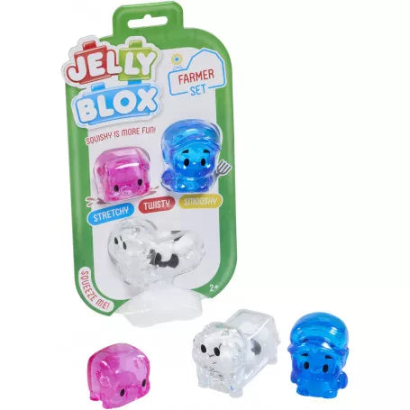 jelly blox farm friends farmer set met boer, schaap en varken, sensoriek speelmateriaal