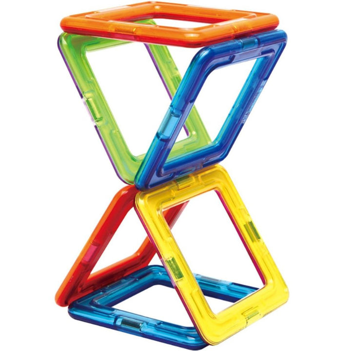 magformer vierkantjes maken een zandloper vorm, fijne motoriek speelgoed