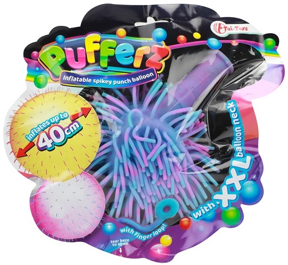 pfferz inflatable spikey punch ballon, fingerloop, xxl balloon neck, groot mondstuk, mondmotoriek logopedie materiaal, verpakking