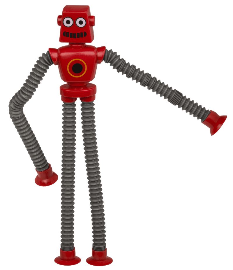 flexibele robot met lange uitgetrokken pop tube armen en benen
