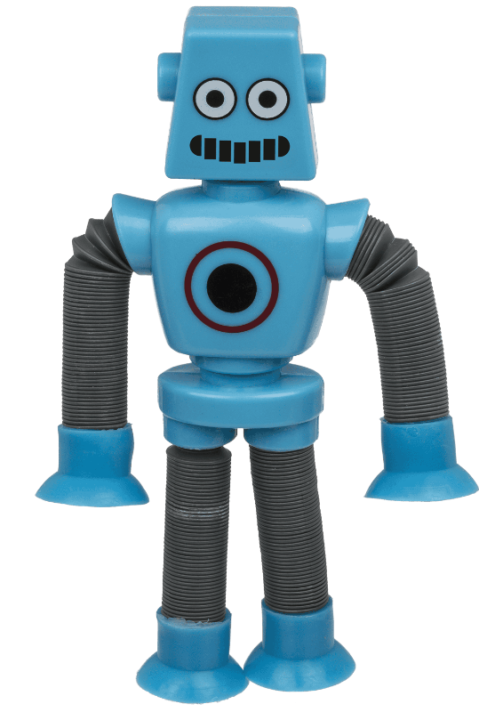 blauwe Stretch Tube Robot met uitgerekte armen en benen