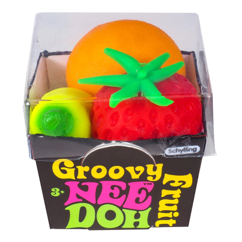Needoh groovy fruit, pak met drie fruit kneedballen, antistress fidget, sensoriek speelgoed