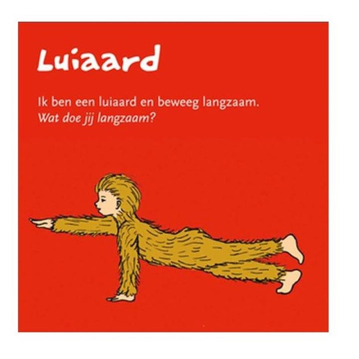 Kinderyoga grove motoriek evenwicht en balans, spelkaarten van helen purperhart, voorbeeldkaart luiaard