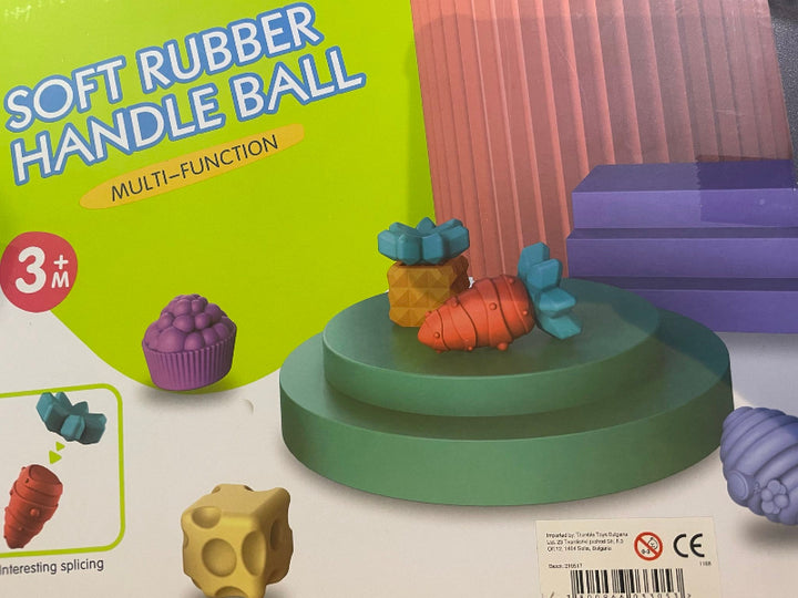 achterkant doos van soft rubber handle ball, sensoriek speelgoed