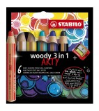 Stabilo Woody 3 in 1 ARTY mit Spitzer 6 Stück